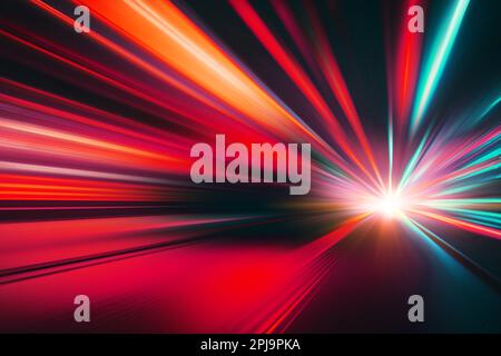 Verwacklungsfreie Lichtstrecken hohe Geschwindigkeit kraftvoller Vormarsch Nacht lebendige, farbenfrohe Illustration für Hintergrund Stockfoto