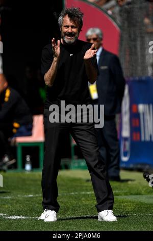 Rom, Italien. 01. April 2023. Maurizio ganz Cheftrainer des AC Milan Gesten während der Women Serie Ein Playoff-Fußballspiel zwischen AS Roma und AC Milan im Stadion tre fontane, Rom (Italien), 1. April 2023. Kredit: Insidefoto di andrea staccioli/Alamy Live News Stockfoto