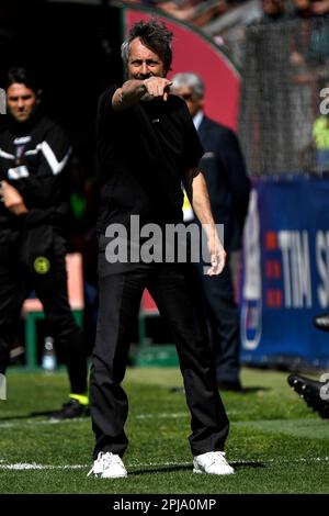 Rom, Italien. 01. April 2023. Maurizio ganz Cheftrainer des AC Milan Gesten während der Women Serie Ein Playoff-Fußballspiel zwischen AS Roma und AC Milan im Stadion tre fontane, Rom (Italien), 1. April 2023. Kredit: Insidefoto di andrea staccioli/Alamy Live News Stockfoto