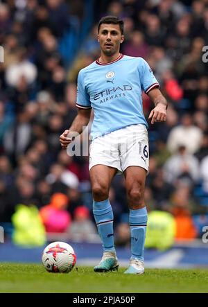 Manchester, Großbritannien. 1. April 2023. Rodri von Manchester City während des Premier League-Spiels im Etihad Stadium, Manchester. Der Bildausdruck sollte lauten: Andrew Yates/Sportimage Credit: Sportimage/Alamy Live News Stockfoto