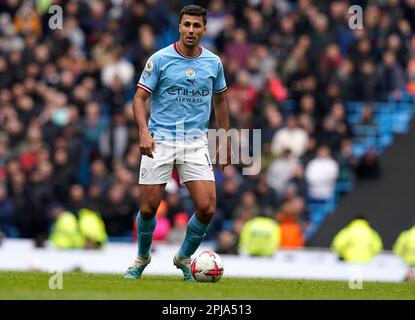 Manchester, Großbritannien. 1. April 2023. Rodri von Manchester City während des Premier League-Spiels im Etihad Stadium, Manchester. Der Bildausdruck sollte lauten: Andrew Yates/Sportimage Credit: Sportimage/Alamy Live News Stockfoto