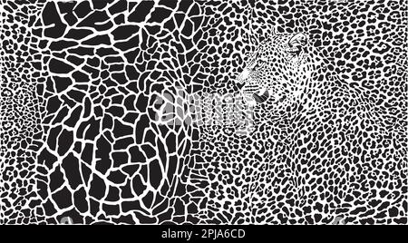 Nahtloser Hintergrund aus Leopardenhaut und Giraffen Stock Vektor