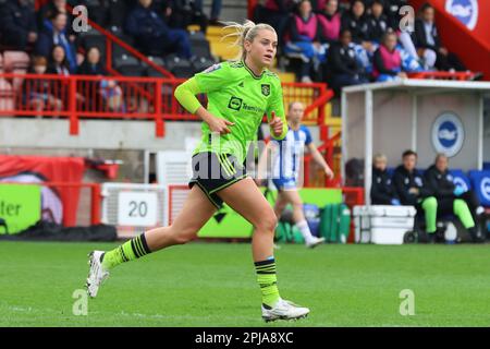 Crawley, Großbritannien. 01. April 2023. Broadfield Stadium, Crawley, Großbritannien, 01. April 2023 Alessia Russo (23, Manchester United) während eines WSL-Spiels am 01. April 2023 zwischen Brighton & Hove Albion und Manchester United im Broadfield Stadium, Crawley, Großbritannien (Bettina Weissensteiner/SPP) Guthaben: SPP Sport Press Photo. Alamy Live News Stockfoto