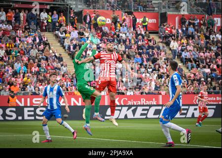 Gerona, Spanien. 01. April 2023. David Lopez (FC Girona) während eines Spiels in La Liga Santander zwischen dem FC Girona und dem RCD Espanyol am 1. April 2023 im Estadio Municipal de Montilivi in Girona, Spanien. (Foto/Felipe Mondino) Kredit: Live Media Publishing Group/Alamy Live News Stockfoto