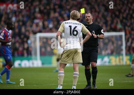 London, Großbritannien. 31. März 2023. Während des Spiels der Premier League zwischen Crystal Palace und Leicester City am 1. April 2023 im Selhurst Park, London, England. Foto: Pedro Soares. Nur redaktionelle Verwendung, Lizenz für kommerzielle Verwendung erforderlich. Keine Verwendung bei Wetten, Spielen oder Veröffentlichungen von Clubs/Ligen/Spielern. Kredit: UK Sports Pics Ltd/Alamy Live News Stockfoto