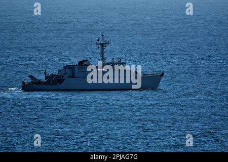 Marseille, Frankreich. 30. März 2023. Ein französisches Kriegsschiff ist auf See in Marseille zu sehen. (Foto: Gerard Bottino/SOPA Images/Sipa USA) Guthaben: SIPA USA/Alamy Live News Stockfoto