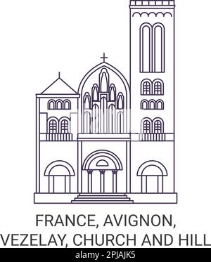 Frankreich, Avignon, Vezelay, Kirche und Hügel reisen als Vektorgrafik Stock Vektor