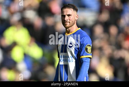 Brighton East Sussex, Großbritannien. 1. April 2023. Alexis Mac Allister (Brighton) während des Spiels der Brighton V Brentford Premier League im Amex Stadium, Brighton. Kredit: MARTIN DALTON/Alamy Live News Stockfoto