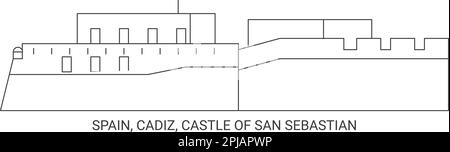 Spanien, Cadiz, Burg von San Sebastian Reise-Wahrzeichen-Vektordarstellung Stock Vektor