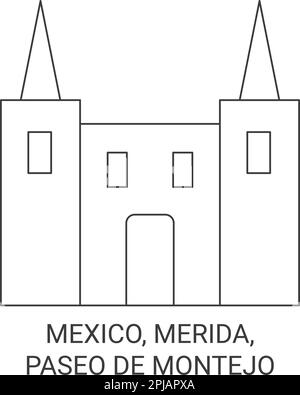 Mexiko, Merida, Paseo De Montejo Reise-Wahrzeichen-Vektordarstellung Stock Vektor