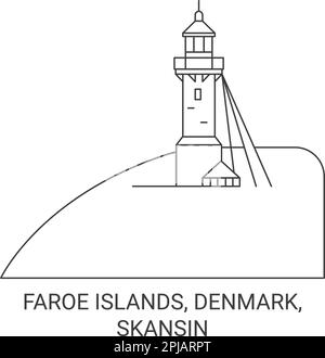 Dänemark, Färöer Inseln, Skansin Reise Wahrzeichen Vektordarstellung Stock Vektor