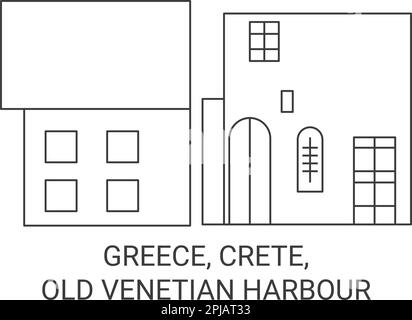 Griechenland, Kreta, Old Venetian Harbour, Vektordarstellung der Wahrzeichen Stock Vektor