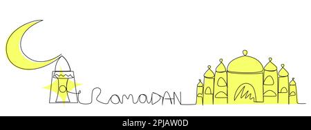 Ramadan in einer Zeile mit einer gelben Silhouette auf weißem Hintergrund. Stock Vektor