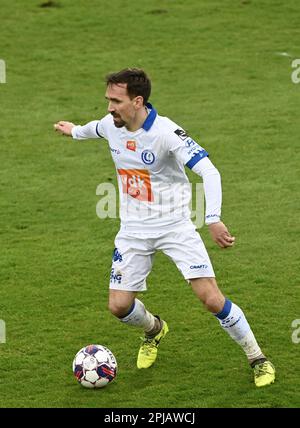Seraing, Belgien. 01. April 2023. Gents Sven Kums kontrolliert den Ball während eines Fußballspiels zwischen RFC Seraing und KAA Gent, Samstag, den 01. April 2023 in Seraing, am 31. Tag der ersten Division der belgischen Meisterschaft „Jupiler Pro League“ 2022-2023. BELGA FOTO JOHN THYS Kredit: Belga News Agency/Alamy Live News Stockfoto