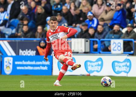 Huddersfield, Großbritannien. 01. April 2023. Darragh Lenihan #26 of Middlesbrough während des Sky Bet Championship-Spiels Huddersfield Town vs Middlesbrough in John Smith's Stadium, Huddersfield, Großbritannien, 1. April 2023 (Foto von Alfie Cosgrove/News Images) in Huddersfield, Großbritannien, am 4./1. April 2023. (Foto: Alfie Cosgrove/News Images/Sipa USA) Kredit: SIPA USA/Alamy Live News Stockfoto