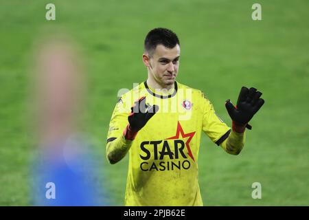 Seraing, Belgien. 01. April 2023. Seraings Torwart Guillaume Dietsch, der nach einem Fußballspiel zwischen RFC Seraing und KAA Gent am Samstag, den 01. April 2023 in Seraing, am 31. Tag der ersten Division der belgischen Meisterschaft „Jupiler Pro League“ von 2022-2023, fotografiert wurde. BELGA FOTO BRUNO FAHY Kredit: Belga News Agency/Alamy Live News Stockfoto