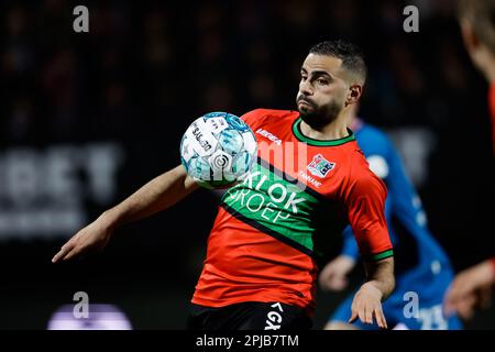 Nijmegen, Niederlande. 01. April 2023. NIJMEGEN, NIEDERLANDE - APRIL 1: Oussama Tannane von NEC während des niederländischen Eredivisie-Spiels zwischen NEC Nijmegen und PSV im Stadion de Goffert am 1. April 2023 in Nijmegen, Niederlande (Foto von Broer van den Boom/Orange Pictures). Kredit: Orange Pics BV/Alamy Live News Stockfoto