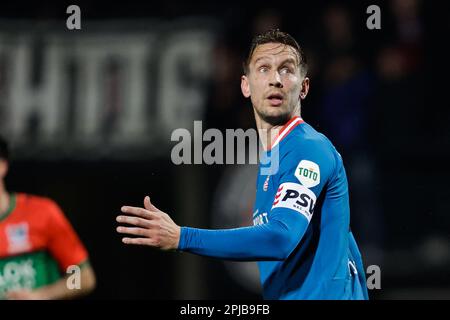 Nijmegen, Niederlande. 01. April 2023. NIJMEGEN, NIEDERLANDE - APRIL 1: Luuk de Jong von PSV während des niederländischen Eredivisie-Spiels zwischen NEC Nijmegen und PSV im Stadion de Goffert am 1. April 2023 in Nijmegen, Niederlande (Foto von Broer van den Boom/Orange Pictures). Kredit: Orange Pics BV/Alamy Live News Stockfoto