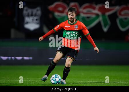 Nijmegen, Niederlande. 01. April 2023. NIJMEGEN, NIEDERLANDE - APRIL 1: Dirk eigentum von NEC während des niederländischen Eredivisie-Spiels zwischen NEC Nijmegen und PSV im Stadion de Goffert am 1. April 2023 in Nijmegen, Niederlande (Foto von Broer van den Boom/Orange Pictures). Kredit: Orange Pics BV/Alamy Live News Stockfoto