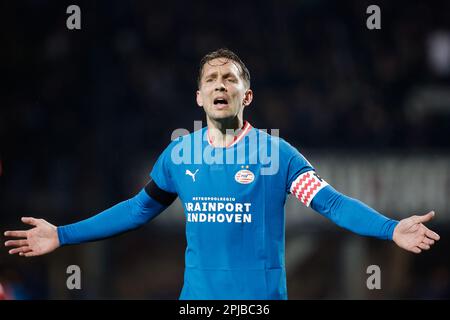 Nijmegen, Niederlande. 01. April 2023. NIJMEGEN, NIEDERLANDE - APRIL 1: Luuk de Jong von PSV während des niederländischen Eredivisie-Spiels zwischen NEC Nijmegen und PSV im Stadion de Goffert am 1. April 2023 in Nijmegen, Niederlande (Foto von Broer van den Boom/Orange Pictures). Kredit: Orange Pics BV/Alamy Live News Stockfoto