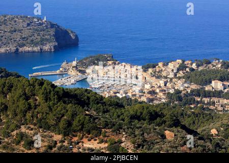 Europa, Spanien, Balearen, Mallorca, Port de Soller ab Mirador ses Barques Stockfoto