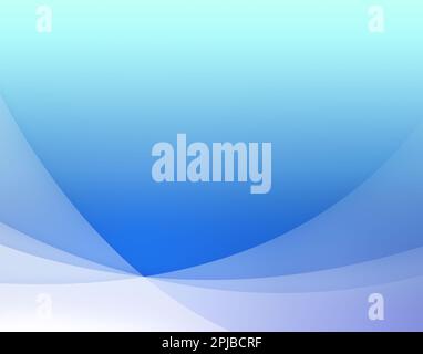 Gekrümmte und transparente weiße Schichten oder Linien auf einem hellzyanblauen bis blauen verlaufenden Hintergrund. Abstrakter und moderner Vollformathintergrund, Kopierbereich. Stockfoto