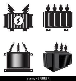 Elektrischer Hochspannungstransformator Symboldesign mit Vektorsymbolen Stockfoto