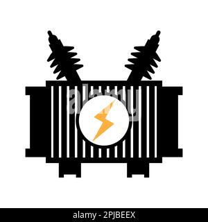 Elektrischer Hochspannungstransformator Symboldesign mit Vektorsymbolen Stockfoto