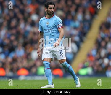 Manchester, Großbritannien. 01. April 2023. ?Lkay Gündo?an #8 of Manchester City während des Premier League-Spiels Manchester City gegen Liverpool im Etihad Stadium, Manchester, Großbritannien, 1. April 2023 (Foto von Gareth Evans/News Images) in Manchester, Großbritannien, am 4./1. April 2023. (Foto: Gareth Evans/News Images/Sipa USA) Guthaben: SIPA USA/Alamy Live News Stockfoto