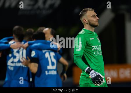 Nijmegen, Niederlande. 01. April 2023. NIJMEGEN, NIEDERLANDE - APRIL 1: Torhüter Jasper Cillessen von NEC während des niederländischen Eredivisie-Spiels zwischen NEC Nijmegen und PSV im Stadion de Goffert am 1. April 2023 in Nijmegen, Niederlande (Foto von Broer van den Boom/Orange Pictures) Kredit: Orange Pics BV/Alamy Live News Stockfoto