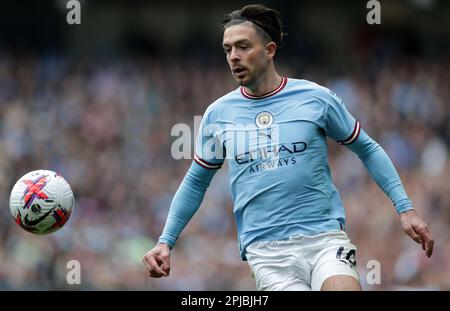 Etihad Stadium, Manchester, Großbritannien. 1. April 2023. Premier League Football, Manchester City gegen Liverpool; Jack Grealish von Manchester City Credit: Action Plus Sports/Alamy Live News Stockfoto