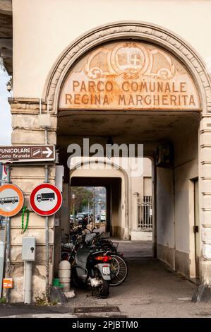 Standseilbahn Como-Brunate Eingang, Como, Italien. Stockfoto