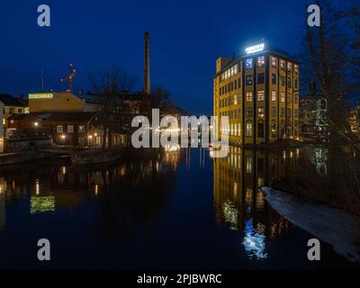 Blick auf die Stadt Norrköping in Nigth, Schweden. Stockfoto