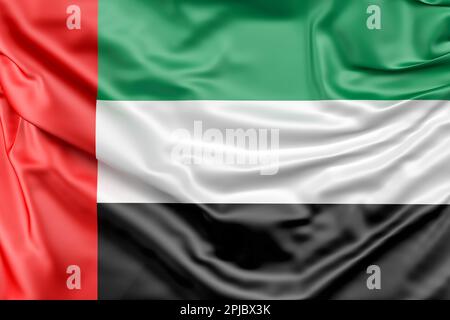 Rüschelflagge der Vereinigten Arabischen Emirate. 3D-Rendering Stockfoto