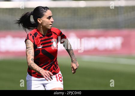 Rom, Italien. 01. April 2023. Martina Piemonte von A.C. Mailand am 21. Tag der Serie A Meisterschaft Poule Scudetto zwischen A.S. Roma Women und A.C. Milan Women im stadio Tre Fontane am 1. April 2023 in Rom, Italien. Kredit: Live Media Publishing Group/Alamy Live News Stockfoto
