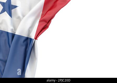 Die Flagge von Panama in der Ecke auf weißem Hintergrund. 3D-Rendering. Isoliert Stockfoto