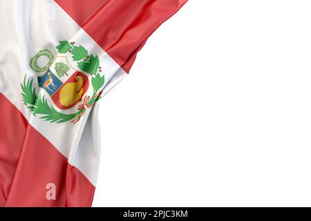 Peru-Flagge in der Ecke auf weißem Hintergrund. Isoliert. 3D-Rendering Stockfoto