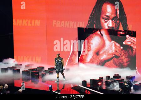 Jermaine Franklin geht vor dem internationalen Schwergewichtswettbewerb gegen Anthony Joshua auf der O2 in London in den Ring. Foto: Samstag, 1. April 2023. Stockfoto