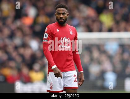 Nottingham, Großbritannien. 1. April 2023. Emmanuel Dennis aus Nottingham Forest während des Premier League-Spiels auf dem City Ground, Nottingham. Der Bildausdruck sollte lauten: Darren Staples/Sportimage Credit: Sportimage/Alamy Live News Stockfoto