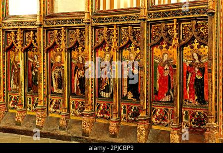 Eye, Suffolk, Dachleinwand aus dem 15. Jahrhundert, mittelalterliche Gemälde, Nordseite, England, Großbritannien Stockfoto