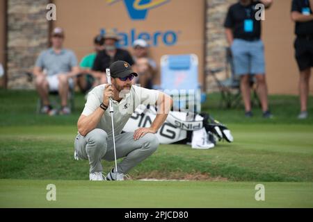 01. April 2023: Patrick Rogers in der dritten Runde der Valero Texas Open, TPC San Antonio Oaks Course. San Antonio, Texas. Mario Cantu/CSM Stockfoto