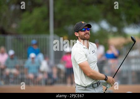 01. April 2023: Patrick Rogers in der dritten Runde der Valero Texas Open, TPC San Antonio Oaks Course. San Antonio, Texas. Mario Cantu/CSM Stockfoto