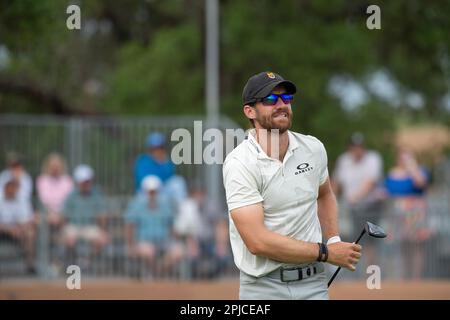 01. April 2023: Patrick Rogers in der dritten Runde der Valero Texas Open, TPC San Antonio Oaks Course. San Antonio, Texas. Mario Cantu/CSM Stockfoto