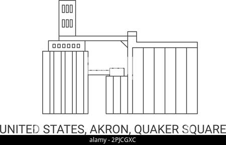 USA, Akron, Quaker Square, Reise-Landmarke-Vektordarstellung Stock Vektor