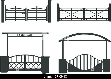 Silhouette „Ranch Gate“, Silhouette „Farm Fence“, „Ranch Gate SVG“, Abbildung „Ranch Gate“ Stock Vektor