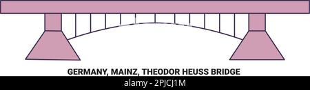 Deutschland, Mainz, Theodor-Heuss-Brücke, Reise-Wahrzeichen-Vektordarstellung Stock Vektor