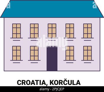 Kroatien, Korcula Reise-Wahrzeichen-Vektordarstellung Stock Vektor