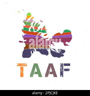 TAAF-Kartendesign. Die Form des Landes mit wunderschönen geometrischen Wellen und Grunge-Textur. Elegante Vektorillustration. Stock Vektor