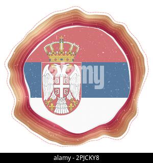 Serbische Flagge im Rahmen. Abzeichen des Landes. Mehrschichtiges kreisförmiges Schild um die serbische Flagge. Wunderschöne Vektorillustration. Stock Vektor