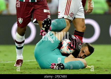 Rio de Janeiro, Brasilien, 01. April 2023. Fabio von Fluminense während des Spiels zwischen Flamengo und Fluminense, für die Endmeisterschaft Carioca 2023, im Maracana Stadium, in Rio de Janeiro am 01. April. Foto: Marcello Dias/DiaEsportivo/Alamy Live News Stockfoto